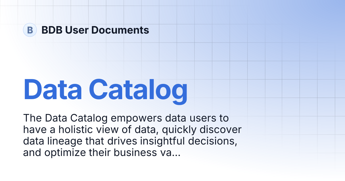 Data Catalog | BDB User Documents