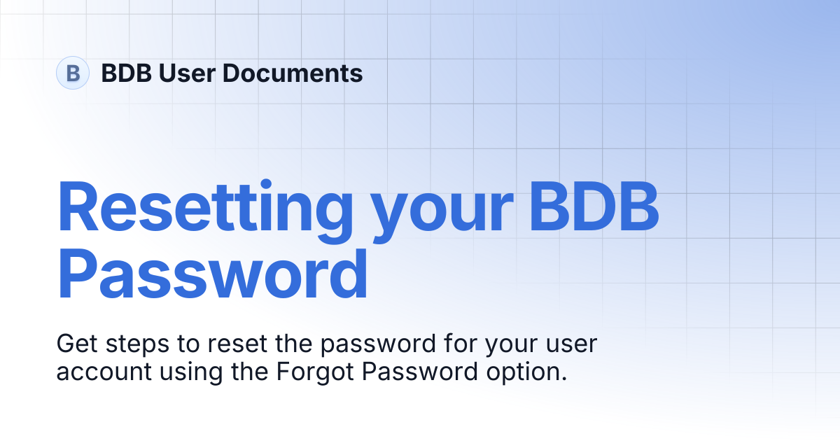 Resetting your BDB Password | BDB User Documents