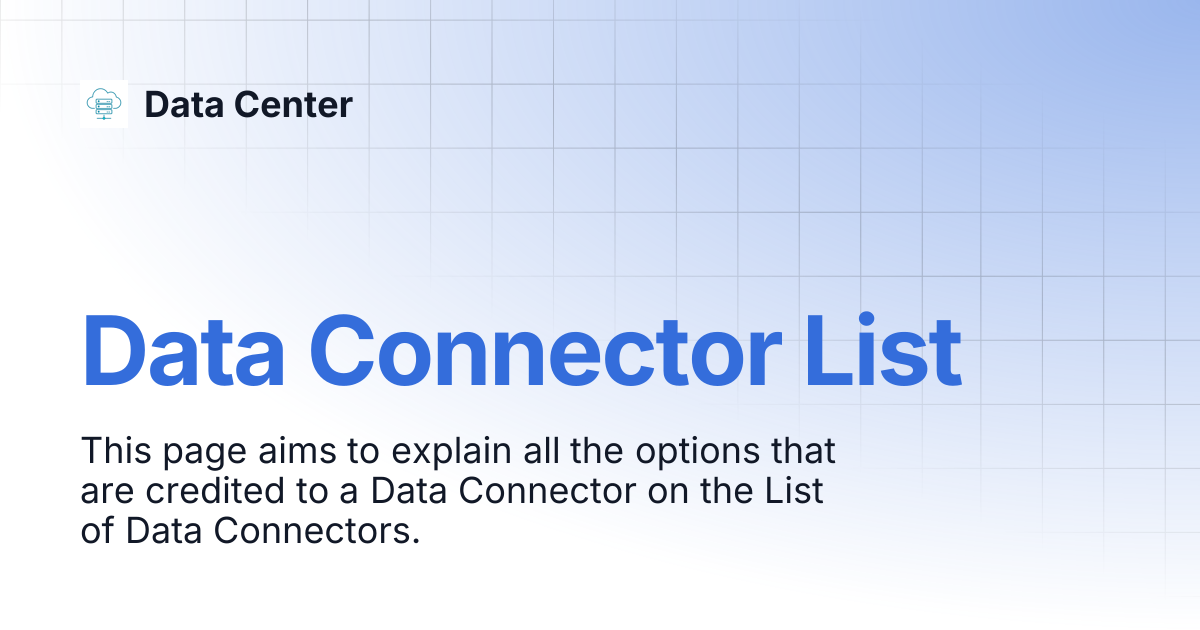 Data Connector List | Data Center